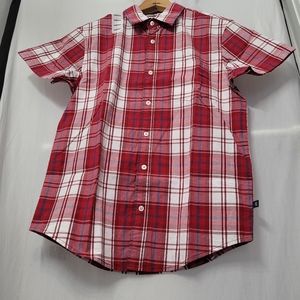 Gap Plaid Short Sleeve Men's Button Down Poplin Cotton Shirt Red Size S